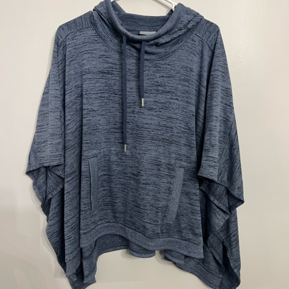 Athleta‎ Blissful Poncho Hoodie Oversized Pullover Blue Sweatshirt Pocket Size S